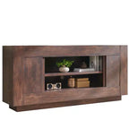 Meuble TV moderne de 70 po, centre de divertissement pour téléviseurs jusqu'à 80 po, console multimédia avec rangement ouvert et armoires latérales, consoles TV en bois épais
