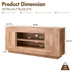 Meuble TV moderne de 70 po, centre de divertissement pour téléviseurs jusqu'à 80 po, console multimédia avec rangement ouvert et armoires latérales, consoles TV en bois épais