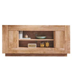 Meuble TV moderne de 70 po, centre de divertissement pour téléviseurs jusqu'à 80 po, console multimédia avec rangement ouvert et armoires latérales, consoles TV en bois épais