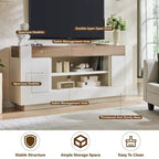 Meuble TV moderne de 70 po, centre de divertissement pour téléviseurs jusqu'à 80 po, console multimédia avec rangement ouvert et armoires latérales, consoles TV en bois épais