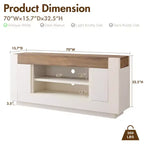 Meuble TV moderne de 70 po, centre de divertissement pour téléviseurs jusqu'à 80 po, console multimédia avec rangement ouvert et armoires latérales, consoles TV en bois épais