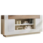 Meuble TV moderne de 70 po, centre de divertissement pour téléviseurs jusqu'à 80 po, console multimédia avec rangement ouvert et armoires latérales, consoles TV en bois épais