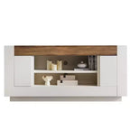 Meuble TV moderne de 70 po, centre de divertissement pour téléviseurs jusqu'à 80 po, console multimédia avec rangement ouvert et armoires latérales, consoles TV en bois épais