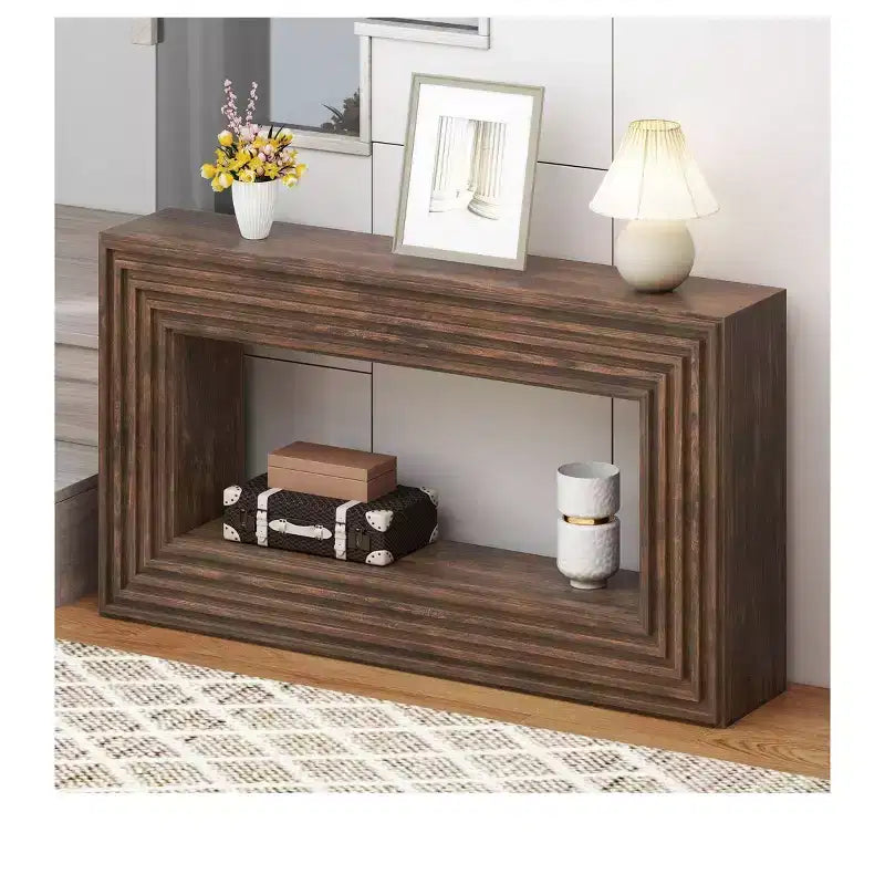 Console de style rustique de 61 pouces avec rangement ouvert pour entrée, canapé, chambre à coucher, décoration intérieure, noyer