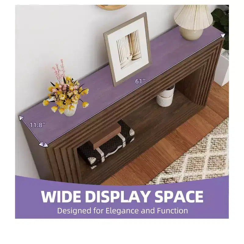 Console de style rustique de 61 pouces avec rangement ouvert pour entrée, canapé, chambre à coucher, décoration intérieure, noyer