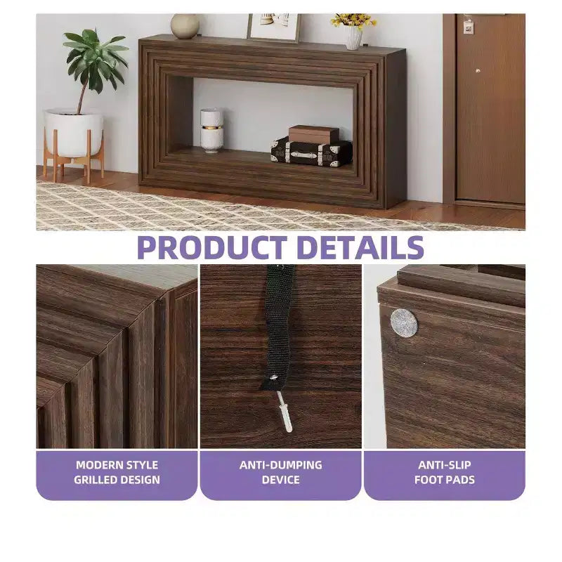 Console de style rustique de 61 pouces avec rangement ouvert pour entrée, canapé, chambre à coucher, décoration intérieure, noyer