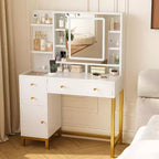 Makeup Vanity with Led Lighted Mirror & Power Outlet, 3 Lighting Modes, Brightness Adjustable, White