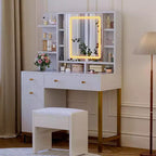 Coiffeuse avec miroir lumineux LED et prise électrique, 3 modes d'éclairage, luminosité réglable, blanc