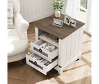 Table d'appoint de ferme 24 po avec station de recharge, 2 tiroirs, table de chevet en bois pour le salon et la chambre à coucher