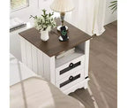 Table d'appoint de ferme 24 po avec station de recharge, 2 tiroirs, table de chevet en bois pour le salon et la chambre à coucher