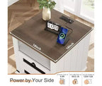 Table d'appoint de ferme 24 po avec station de recharge, 2 tiroirs, table de chevet en bois pour le salon et la chambre à coucher