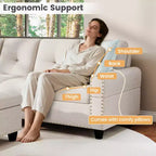 Canapé d'angle en lin 98 po avec pouf de rangement mobile, dossiers, sièges, porte-gobelets, beige/gris foncé