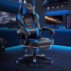 Chaise de bureau grande taille, Chaise de jeu en cuir à dossier haut avec repose-pieds, Chaise d'ordinateur ergonomique avec support lombaire et appui-tête, Base pivotante à 360°