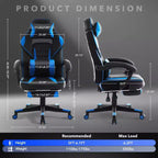 Chaise de bureau grande taille, Chaise de jeu en cuir à dossier haut avec repose-pieds, Chaise d'ordinateur ergonomique avec support lombaire et appui-tête, Base pivotante à 360°