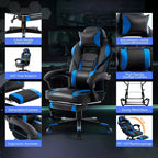Chaise de bureau grande taille, Chaise de jeu en cuir à dossier haut avec repose-pieds, Chaise d'ordinateur ergonomique avec support lombaire et appui-tête, Base pivotante à 360°