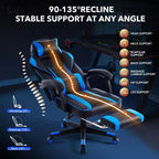 Chaise de bureau grande taille, Chaise de jeu en cuir à dossier haut avec repose-pieds, Chaise d'ordinateur ergonomique avec support lombaire et appui-tête, Base pivotante à 360°