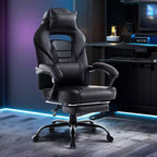 Chaise de bureau grande taille, Chaise de jeu en cuir à dossier haut avec repose-pieds, Chaise d'ordinateur ergonomique avec support lombaire et appui-tête, Base pivotante à 360°