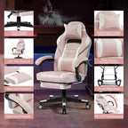 Chaise de bureau grande taille, Chaise de jeu en cuir à dossier haut avec repose-pieds, Chaise d'ordinateur ergonomique avec support lombaire et appui-tête, Base pivotante à 360°