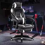 Chaise de bureau grande taille, Chaise de jeu en cuir à dossier haut avec repose-pieds, Chaise d'ordinateur ergonomique avec support lombaire et appui-tête, Base pivotante à 360°