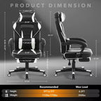 Chaise de bureau grande taille, Chaise de jeu en cuir à dossier haut avec repose-pieds, Chaise d'ordinateur ergonomique avec support lombaire et appui-tête, Base pivotante à 360°