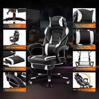 Chaise de bureau grande taille, Chaise de jeu en cuir à dossier haut avec repose-pieds, Chaise d'ordinateur ergonomique avec support lombaire et appui-tête, Base pivotante à 360°