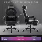 Chaise de bureau grande taille, Chaise de jeu en cuir à dossier haut avec repose-pieds, Chaise d'ordinateur ergonomique avec support lombaire et appui-tête, Base pivotante à 360°