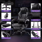 Chaise de bureau grande taille, Chaise de jeu en cuir à dossier haut avec repose-pieds, Chaise d'ordinateur ergonomique avec support lombaire et appui-tête, Base pivotante à 360°