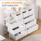 Commode blanche à 3 tiroirs en tissu de 99 cm, meuble de rangement et étagère, commode moderne avec station de charge, commode meuble TV pour chambre et salon