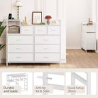 Commode blanche à 3 tiroirs en tissu de 99 cm, meuble de rangement et étagère, commode moderne avec station de charge, commode meuble TV pour chambre et salon