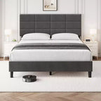 Twin Size Bed Frame, Linen Upholstered Platform Bed Frame, Height Adjustable Headboard, Metal Frame, Wood Slats, No Box Spring Needed