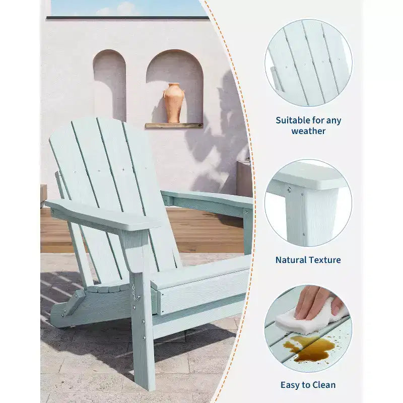 Chaise Adirondack d'extérieur, en PEHD robuste d'une capacité de 172 kg, résistante aux intempéries, aucun assemblage requis, pliable pour terrasse, pelouse, jardin