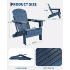 Chaise Adirondack d'extérieur, en PEHD robuste d'une capacité de 172 kg, résistante aux intempéries, aucun assemblage requis, pliable pour terrasse, pelouse, jardin