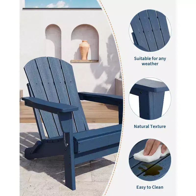 Chaise Adirondack d'extérieur, en PEHD robuste d'une capacité de 172 kg, résistante aux intempéries, aucun assemblage requis, pliable pour terrasse, pelouse, jardin