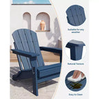 Chaise Adirondack d'extérieur, en PEHD robuste d'une capacité de 172 kg, résistante aux intempéries, aucun assemblage requis, pliable pour terrasse, pelouse, jardin