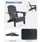 Chaise Adirondack d'extérieur, en PEHD robuste d'une capacité de 172 kg, résistante aux intempéries, aucun assemblage requis, pliable pour terrasse, pelouse, jardin