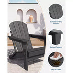 Chaise Adirondack d'extérieur, en PEHD robuste d'une capacité de 172 kg, résistante aux intempéries, aucun assemblage requis, pliable pour terrasse, pelouse, jardin