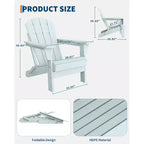 Chaise Adirondack d'extérieur, en PEHD robuste d'une capacité de 172 kg, résistante aux intempéries, aucun assemblage requis, pliable pour terrasse, pelouse, jardin