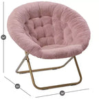Fauteuils soucoupes pliants, chaise ronde confortable en fausse fourrure en forme de fleur avec coussin épais et cadre métallique robuste, chaise lune pliable en peluche surdimensionnée
