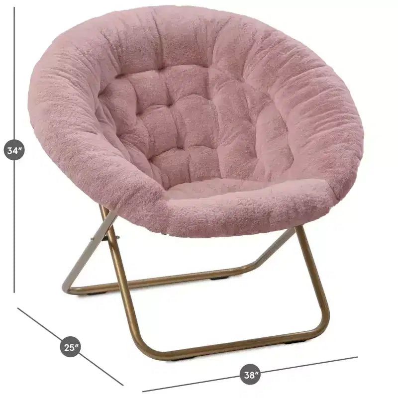 Fauteuils soucoupes pliants, chaise ronde confortable en fausse fourrure en forme de fleur avec coussin épais et cadre métallique robuste, chaise lune pliable en peluche surdimensionnée
