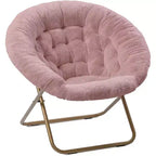 Fauteuils soucoupes pliants, chaise ronde confortable en fausse fourrure en forme de fleur avec coussin épais et cadre métallique robuste, chaise lune pliable en peluche surdimensionnée