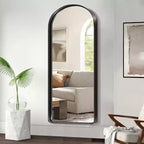 MAYEERTY Black 31.5 x 70.87 Inch Rounded Arch Shaped Aluminum Alloy Full Length Deep Mirror without Stand for Living Room and Bedroom Wall Decor