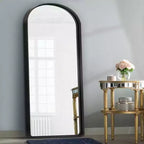 Miroir noir pleine longueur de 31,5 x 70,87 pouces en alliage d'aluminium, de forme arquée et profonde, sans support, pour la décoration murale du salon et de la chambre.