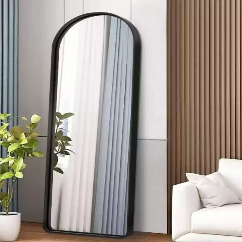 Miroir noir pleine longueur de 31,5 x 70,87 pouces en alliage d'aluminium, de forme arquée et profonde, sans support, pour la décoration murale du salon et de la chambre.