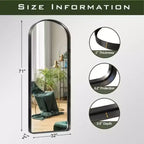 Miroir noir pleine longueur de 31,5 x 70,87 pouces en alliage d'aluminium, de forme arquée et profonde, sans support, pour la décoration murale du salon et de la chambre.