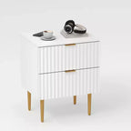 Table de chevet moderne avec 2 tiroirs, table de nuit cannelée dorée et bois, table de chevet pour chambre d'appartement