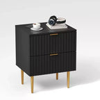 Table de chevet moderne avec 2 tiroirs, table de nuit cannelée dorée et bois, table de chevet pour chambre d'appartement