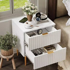 Table de chevet moderne avec 2 tiroirs, table de nuit cannelée dorée et bois, table de chevet pour chambre d'appartement