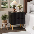 GustoWave Modern Nightstand with 2 Drawers, Golden and Wood Fluted Night Stand, Bedside Table for Bedroom Apartment