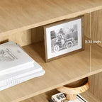 Étagère à 5 niveaux, bibliothèque bohème avec portes en rotin, bibliothèque et étagère en bois avec rangement, étagère haute, grande bibliothèque pour salon, maison
