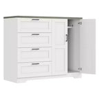 Wooden Dresser with 4 Drawers and Hanging Rod for Bedroom, 43.3'' H 2 Door Wardrobe Closet , Low Storage Cabinet for Hanging Cloth